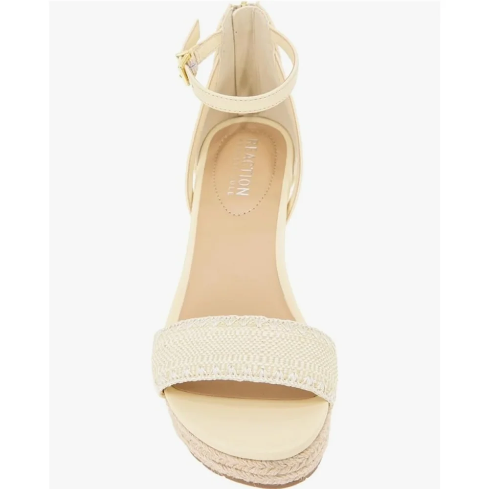 Kenneth Cole Women Macrame Strap Zipper Espadrille Wedge Platform 10 M Ivory